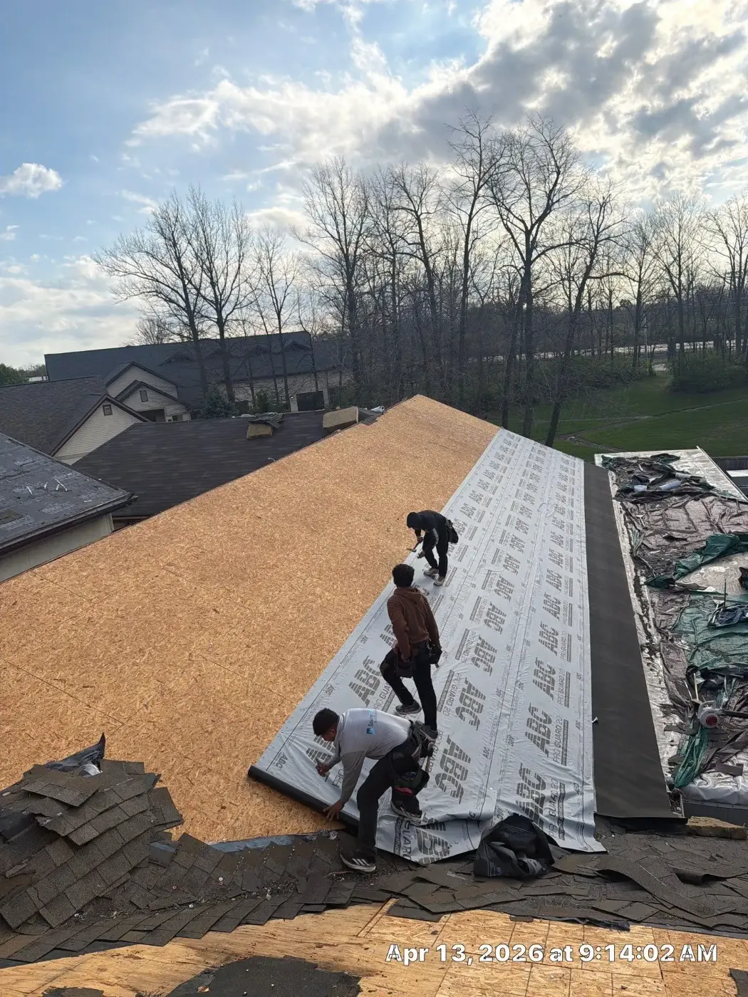 Storm damage documentation on a Dunkirk commercial building